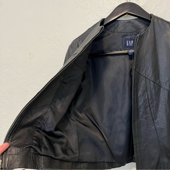 Vintage Gap Small Moto Jacket 100% Genuine Leather Black S Y2K - Picture 6 of 14
